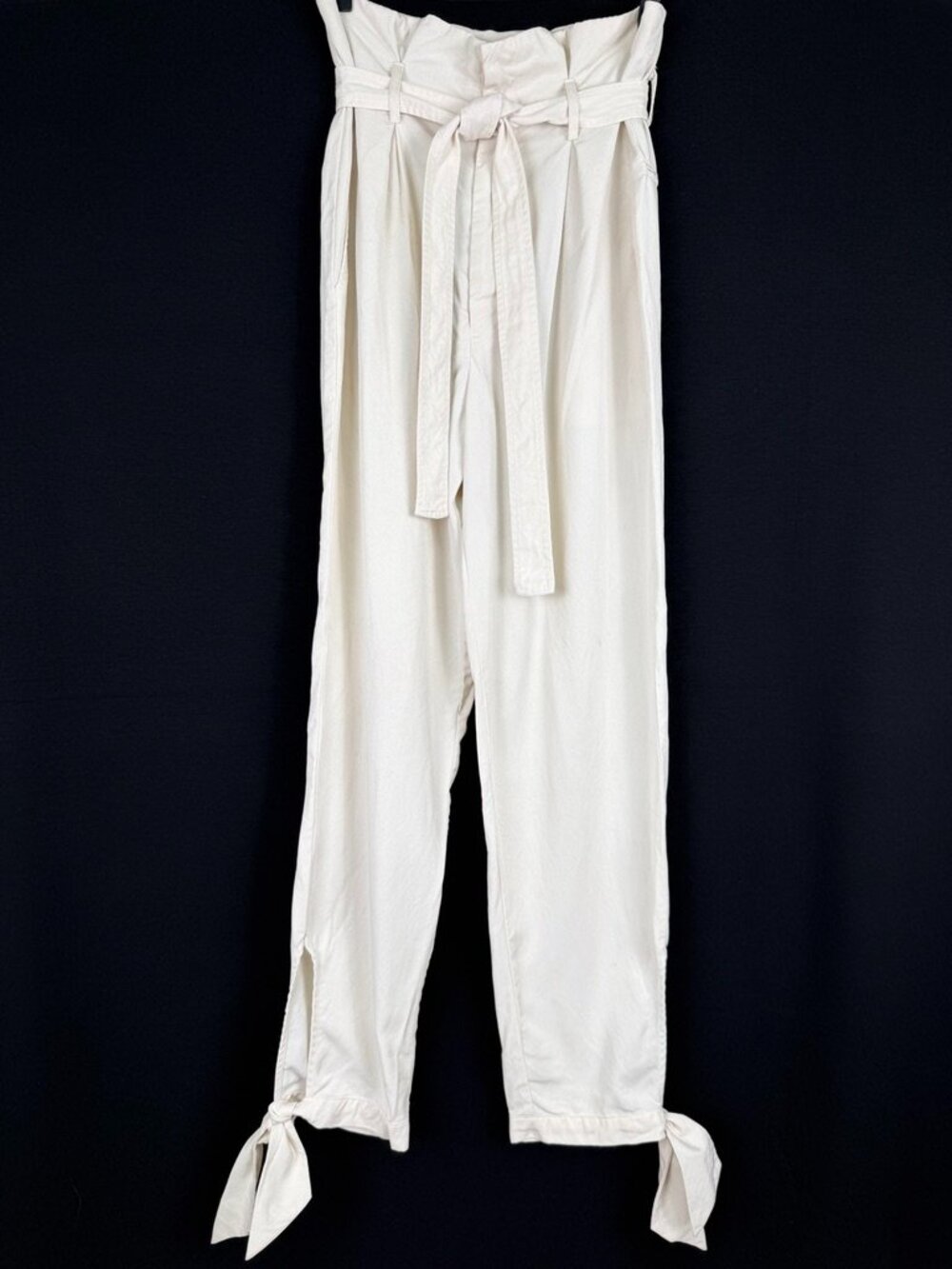 Reformation Avalon White Paperbag High Waist Tie Ankle Pleated Pants Size 4